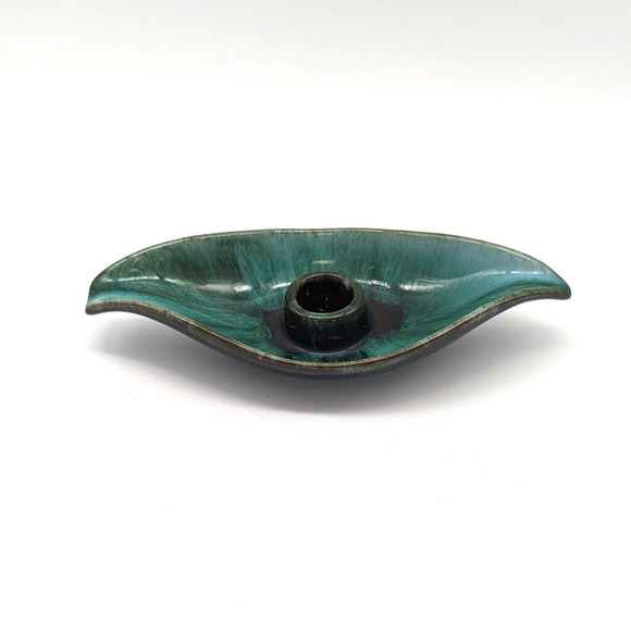 Blue Mountain Pottery Leaf Candle Holder Drip Glaze Redware Vintage - Picture 1 of 12
